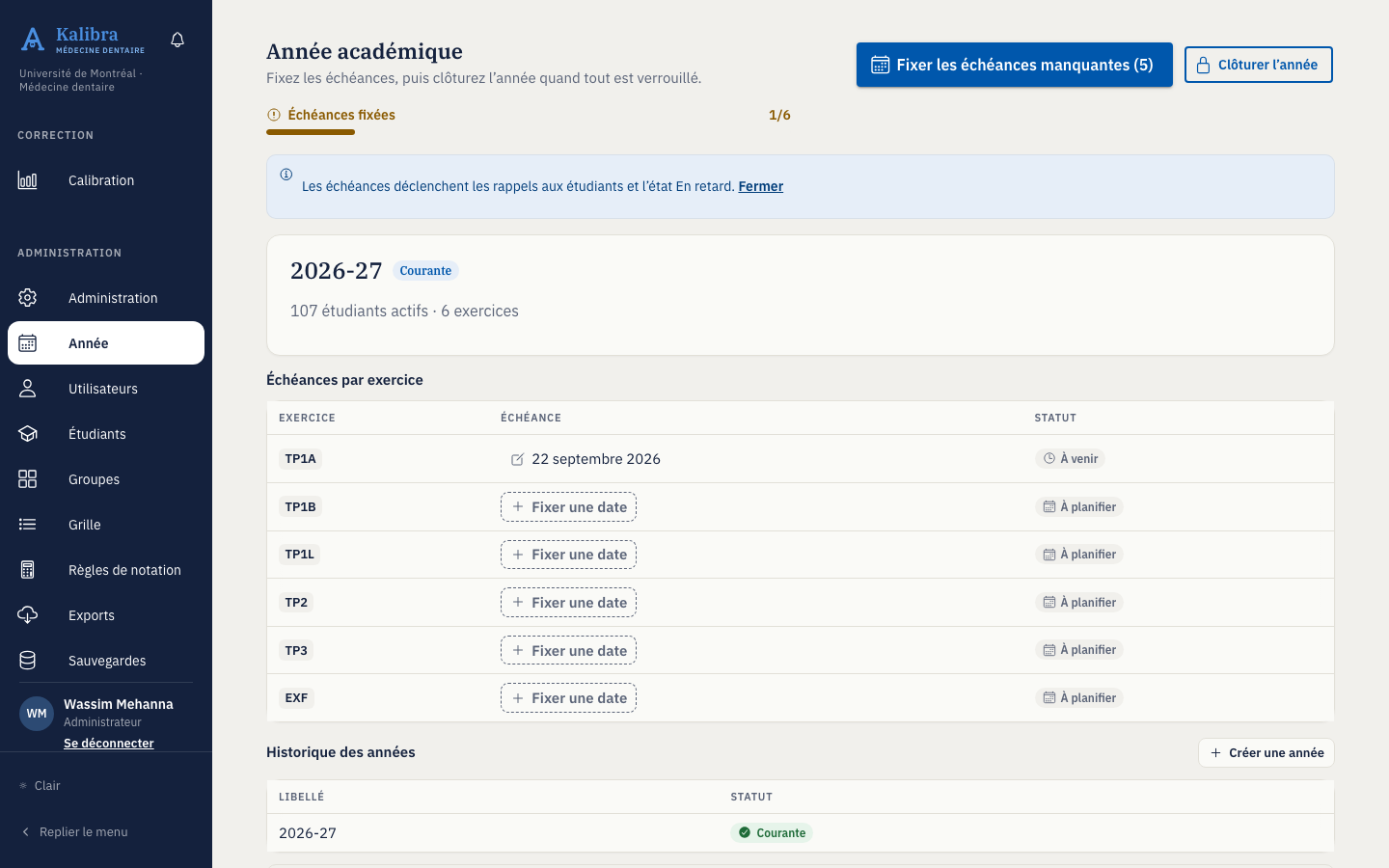 Page Année