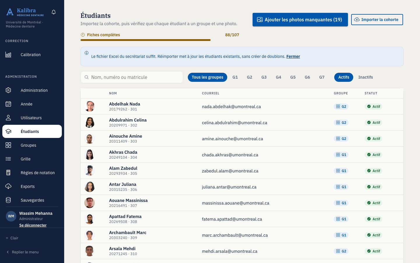 Page Étudiants