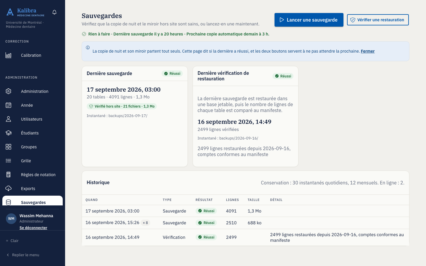 Page Sauvegardes